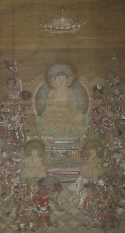Shaka Triad with Sixteen Deities of the Mahaprajnaparamita Sutra by Unbekannt Unbekannt